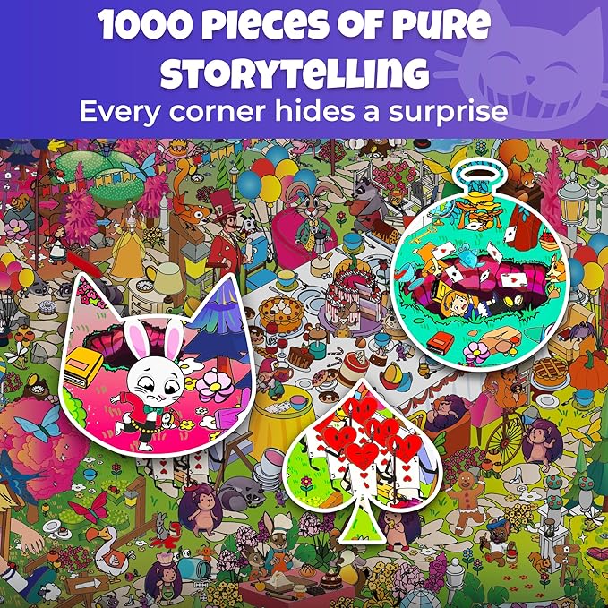 QUOKKA 1000 Piece Jigsaw Puzzle for Adults Alice in Wonderland – Puzzles for Adults 1000 Pieces Premium Box Packaging - Extra Fun Hidden Secrets & Audio Story – Perfect Relaxation Creativity Gift