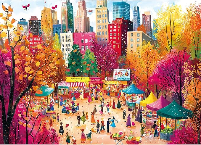 Puzzles for Adults 1000 Pieces, Autumn Market Impossible Hard Difficult Challenging Puzzles for Adults, Street View Jigsaw Puzzle for Family Games Gift, 27.5 x 19.7 inch