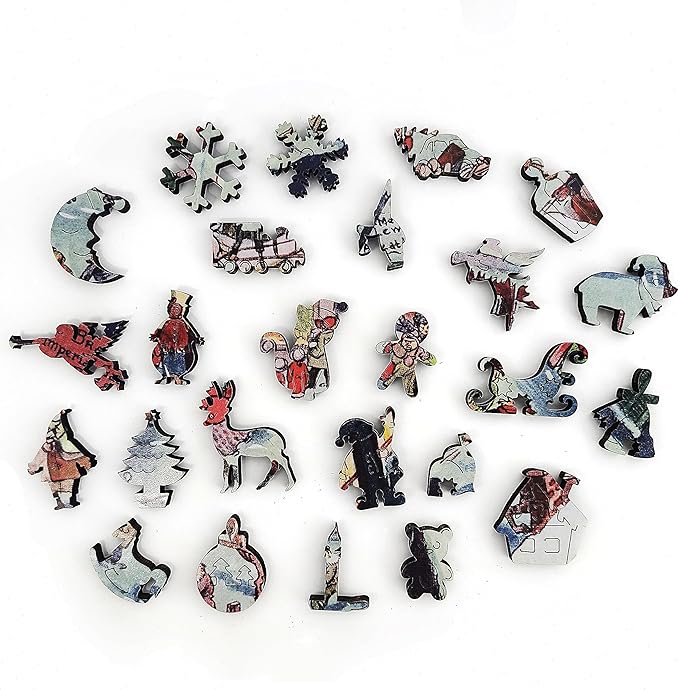 Wooden Jigsаw Puzzle for Adults - Uniquely Shaped Pieces - Made in The USA by FoxSmartBox - 263 Pieces - Christmas eve at Yapp's Crossing