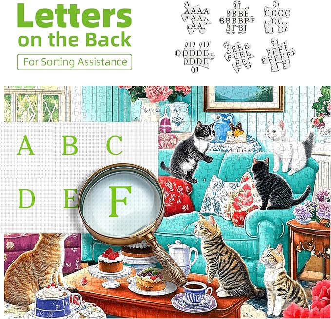 Spring Cats Tea Party 500 Piece Puzzle for Adults, Fun Puzzles for Adults 500 Pieces with HD Print & Poster, 23" X 15" in Dust Free, for Gifts Party Halloween Christmas Family Games