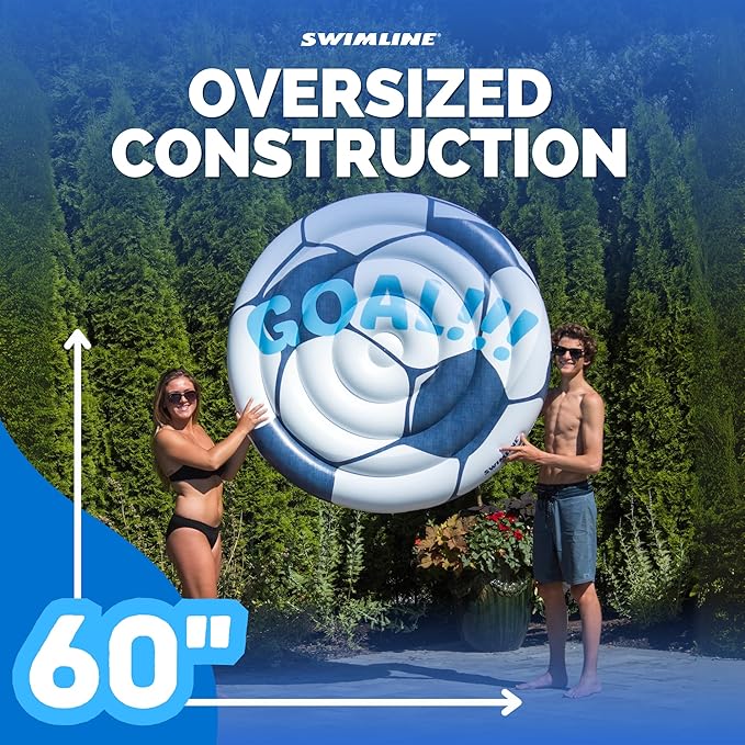 Swimline Inflatable Soccer Ball Ride-On Pool Float Blue/White, 60"