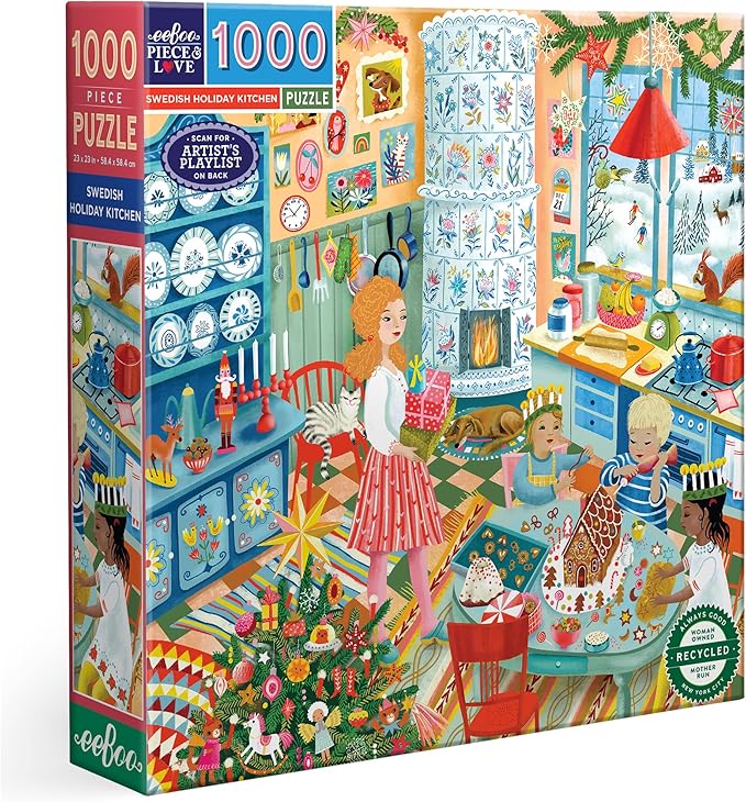 eeBoo 1000 Piece Puzzle - Swedish Holiday Kitchen Jigsaw Puzzle for Adults, Square 23" x 23" Made with Recycled Board & Vegetable-Based Ink
