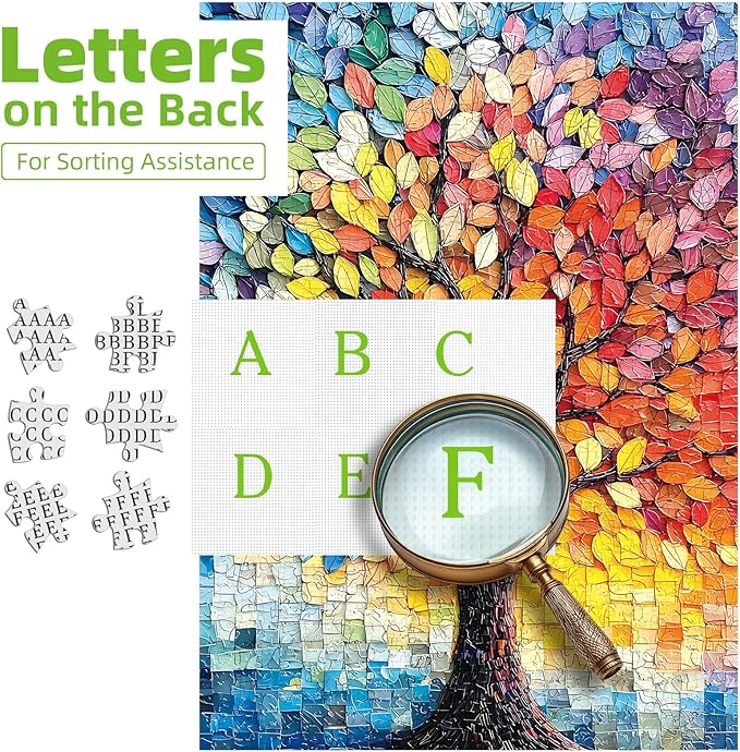 Blueforest Tree of Life 1000 Piece Puzzle for Adults - Stained Glass Mosaic Jigsaw Puzzle, Vibrant Challenging Puzzle with Letters on Back, Wall Art Decor