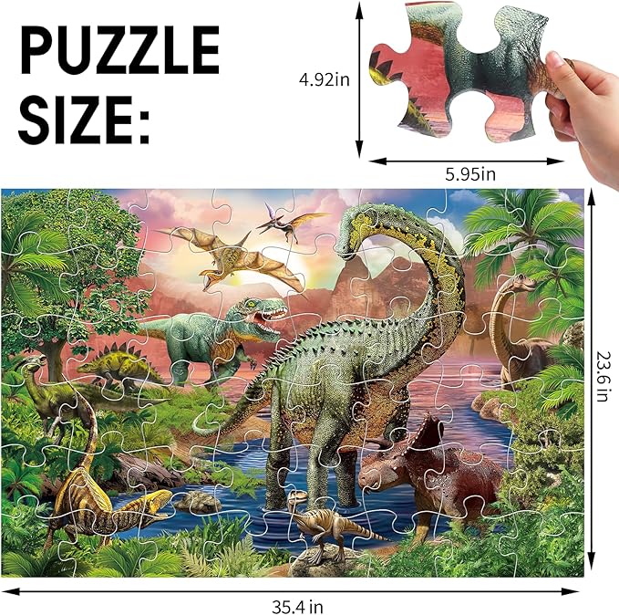 Jumbo Floor Puzzle for Kids,48 Piece Forest Dinosaur Large Jigsaw Puzzles, Fun Educational Preschool Learning Toy for Toddlers Ages 3-5,Easter Gift for Boy Girl Ages 4-8