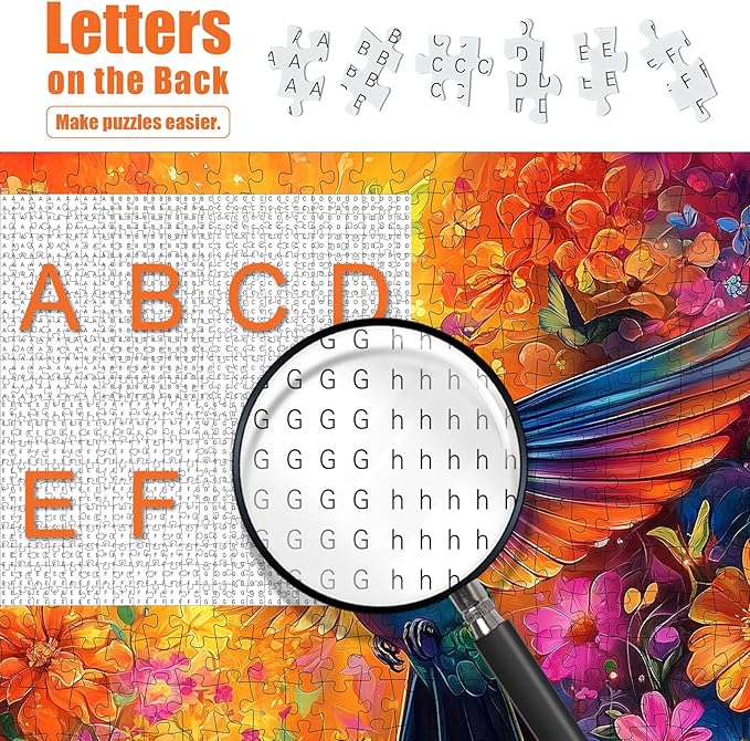 Hummingbird Puzzles for Adults 500 Pieces - Vibrant Flower Humming Bird Jigsaw Puzzles, Beautiful Hummingbird Floral Puzzle with Letters on Back, Challenging Hard Difficult Bird Art Puzzle Games Gift
