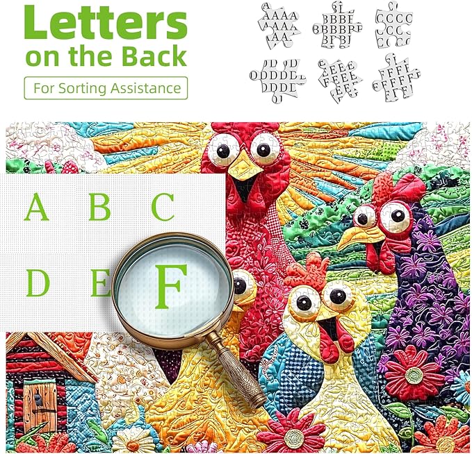 Colorful Chicken Family Farm Jigsaw Puzzle 500 Piece for Adults, Country Farm with Flower and Barn, 20 x 20 Inches, Relaxing & Decor
