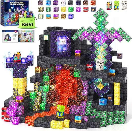 Magnetic Blocks - Build Mine Magnet World, STEM Magnetic Building Blocks for Kids Ages 4-6 6-8 8-12, Building Toys Games for Boys Girls Ages 3+, Birthday Toys Gifts for Kids Toddlers