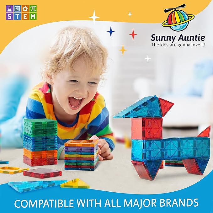 Magnetic Tiles 56 PCS Building Set – Magnetic Building Tiles STEM Toy for Kids & Toddlers Ages 3-8, Magnet Construction Set for Boys & Girls