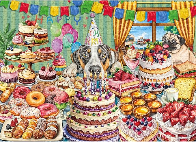 Dog Desserts Jigsaw Puzzles for Adults 1000 Pieces, Interlock Perfectly Letter on Back No Dust, Home Decor Birthday Party Puzzle, 1:1 Poster Jigsaw Puzzles for Adults