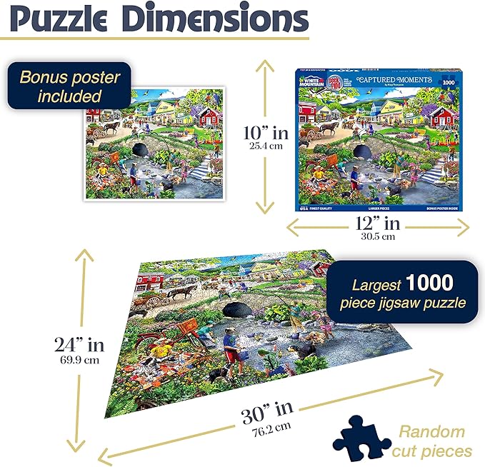 White Mountain 1000 Piece Jigsaw Puzzle Scenic Summer Village Puzzles with Large Pieces for Adults and Family 24"x30" - Captured Moments Seek & Find
