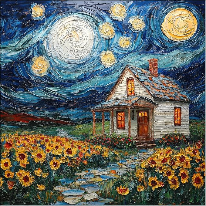 Leodozzio Wooden Puzzles for Adults 500 Pieces, Starlight House Jigsaw Puzzles, 5MM Thick Unique Shaped Animal Wooden Puzzle, Perfect Choice for Gifts, Wall Art Room & Artistic Home Decor, 15.9"x15.9"