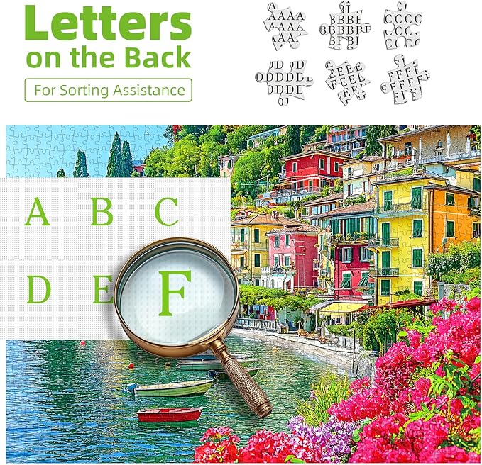 Blueforest 500 Piece Puzzle for Adults, Italian Lake Como Jigsaw Puzzle, 23x15 Inch Unique Shaped Pieces Art Puzzle, Hard Difficult Challenging Fun Puzzles