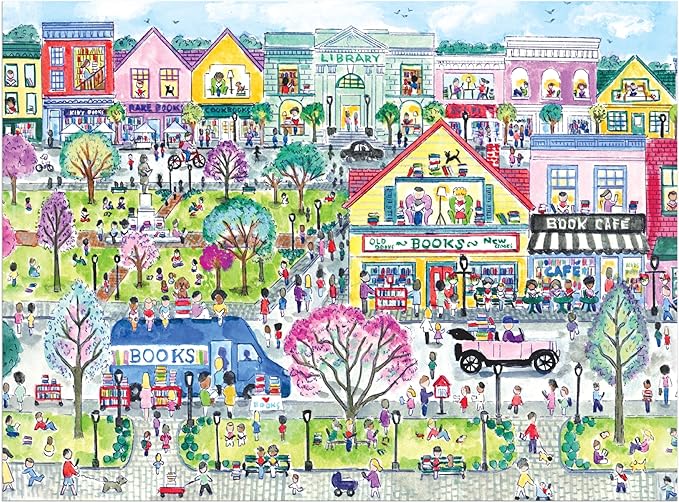 Galison Book Townscape – 1000 Piece Michael Storrings Jigsaw Puzzle Featuring Beautiful Artwork of A Book Themed Neighborhood