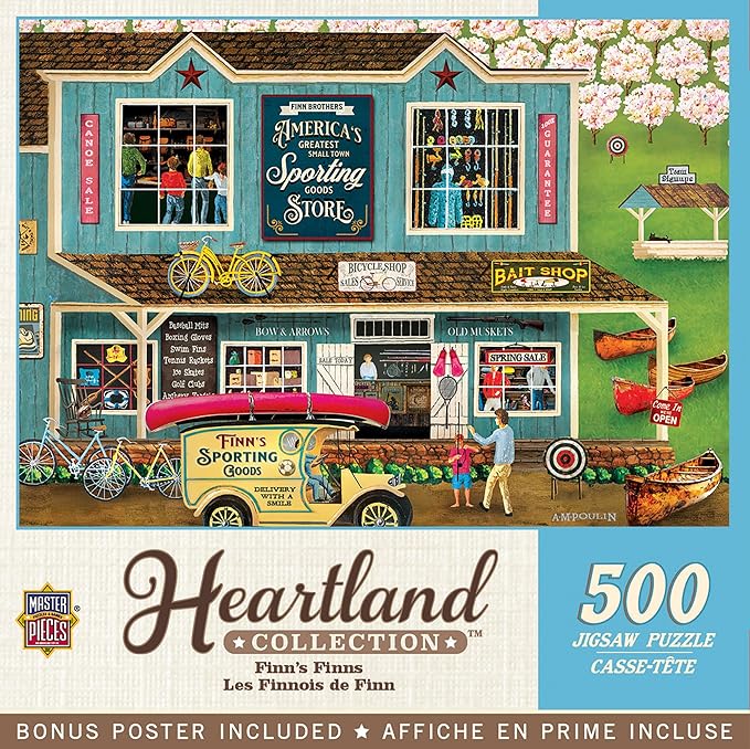 Masterpieces 500 Piece Jigsaw Puzzle for Adults - Finn's Finns - 15"x21" - Vintage Sporting Goods Store