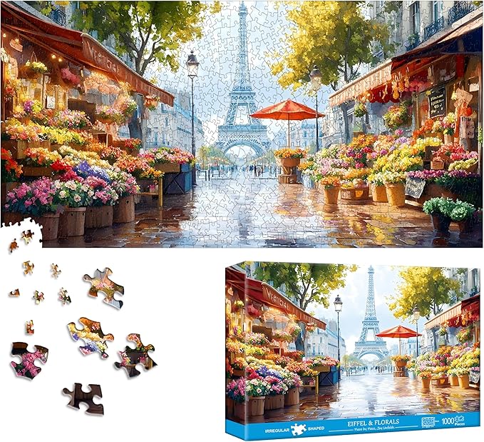 Bimkole Eiffel Tower Puzzles for Adults 1000 Pieces, Flower Paper Jigsaw Puzzle 1000 Pieces - Fun and Challenging Family Decoration Puzzle Great Gift Idea, Finished Size is 31.5 x 16.14 in