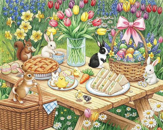 Springbok Easter Picnic 500 Piece Jigsaw Puzzle for Adults – Poster Now Included - Spring and Floral – Unique Cut Pieces – Made in USA