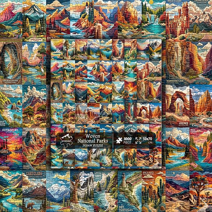 Woven National Parks Puzzle for Adults 1000 Pieces, Travel Landscape Puzzle Zion Yellowstone Yosemite, Nature Jigsaw Puzzles Scenery Mountain Scene