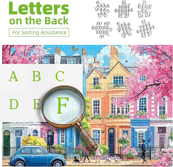 Spring Sakura Blossom Street 1000 Piece Puzzles for Adults, Clearance Impossible Challenge Art Jigsaw Puzzles, for Gift Birthday Party Games Family, 27.5X19.7 Inch Dust Free Puzzle