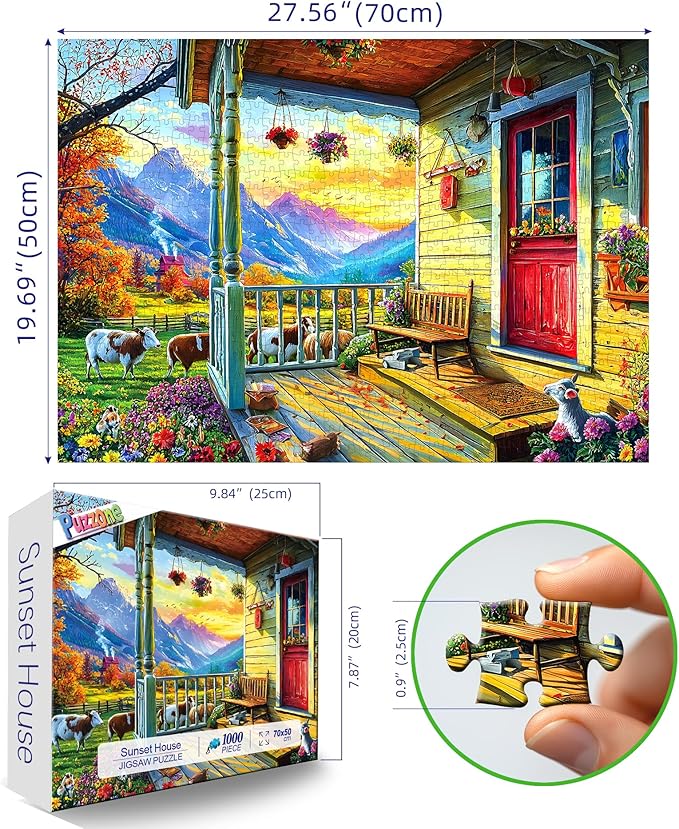 Puzzles for Adults 1000 Pieces, Country Life - Autumn Porch with Animals Puzzles for Adults, Mountain Scene Jigsaw Puzzle 1000 Pieces, Gift for Adult Jigsaw Puzzles Lovers, 27.5 x 19.7 inch