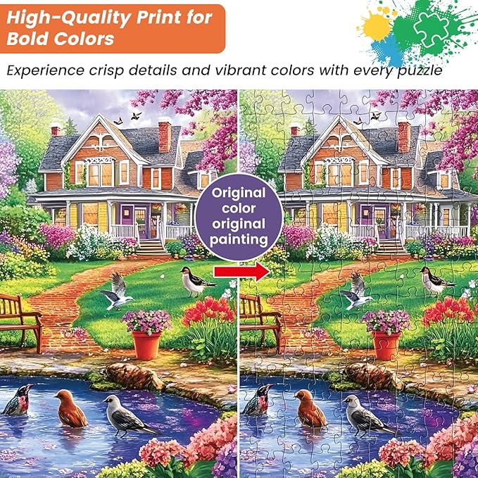 300 Piece Puzzles for Adults,Spring Jigsaw Puzzle for Kids Seniors,Puzzle with Letters on Back,Interlock Perfectly No Dust,Interlock Perfectly No Dust,Challenging Family Activity Game Gifts,20.5*15In