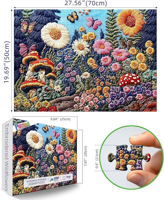 Puzzles for Adults 1000 Pieces, Embroidered Wildflowers Puzzle Impossible Hard Difficult Challenging Jigsaw Puzzles for Adults, Flowers Puzzle for Family Games Gift, 27.5 x 19.7 inch