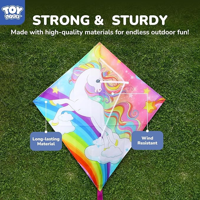 TOY Life Unicorn Kite for Kids – Large Easy to Fly Beach Kite with 50M String & Handle – Durable Nylon Outdoor Toy for Boys & Girls Ages 4-12 – Gift for Beach & Park Fun