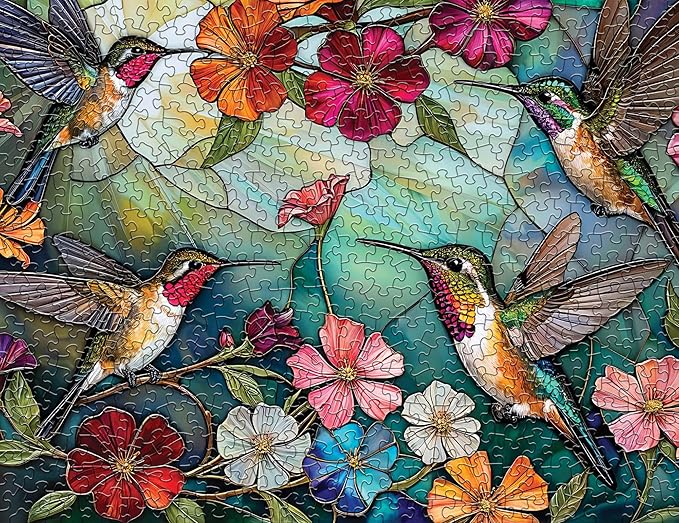 Springbok Hummingbird Hover 500 Piece Jigsaw Puzzle for Adults - Hummingbirds and Flowers - Unique Cut Pieces - Made in USA