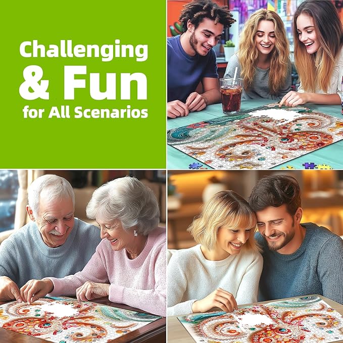 Puzzles for Adults 500 Pieces, Gem Octopus Impossible Hard Difficult Challenging Puzzles for Adults, Flowers Jigsaw Puzzle for Family Games Gift, 20 x 20 inch