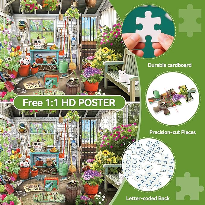 Jigsaw Puzzle, 500 Piece Jigsaw Puzzle for Adults Kids, Garden Cat Flowers Puzzle 500 Pieces, Birthday for Family Game Nights, Finished Size 20.5 x 15 in