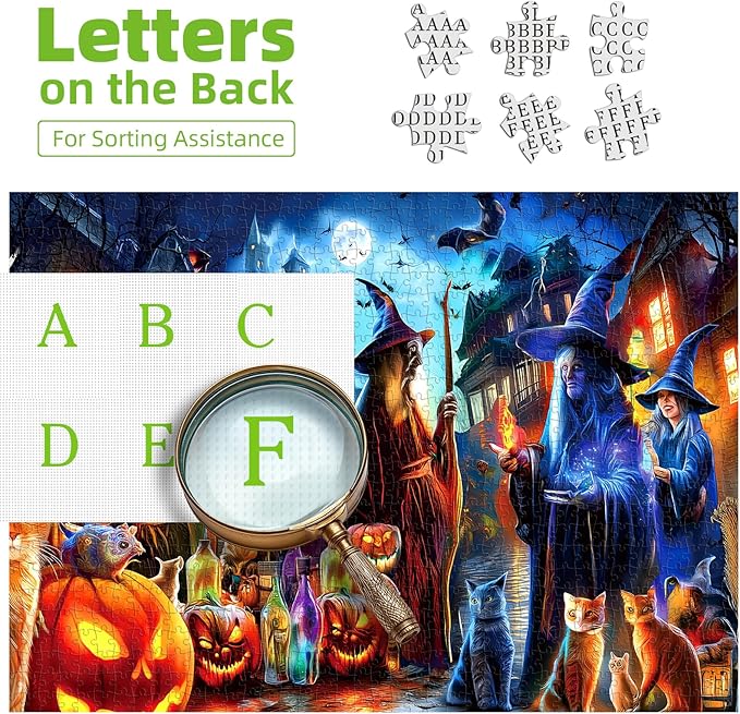 1000 Piece Puzzle for Adults, Halloween Witch Horror Haunted House Ghost Jigsaw Puzzles Witch's Magic with Cats Pumpkin for Halloween Decor & Holiday Party Gifts