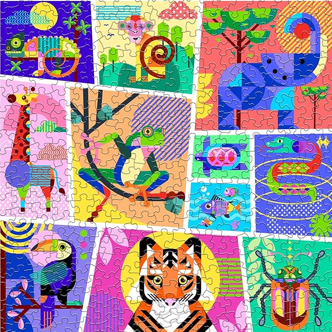 Springbok Geometric Jungle 500 Piece Jigsaw Puzzle for Adults, Children and Family - Colorful Animal Puzzle - Unique Cut Pieces