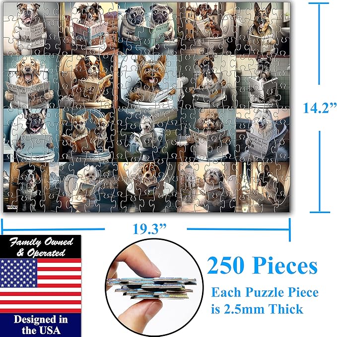 Think2Master Pooping Dogs 250 Pieces Jigsaw Puzzle Featuring heartwarming Puppies and Dogs. Perfect Bathroom Decoration, White Elephant Gag Gift. Fun Puzzle for Adults & Seniors Size: 14.2” X 19.3”