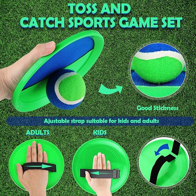 Charniol Kids Toys Toss and Catch Game Set Beach Game Outdoor Ball Sports Games Toss and Catch Ball Nylon Toys for Kids Adults(Blue Green,12 Paddles 6 Balls)