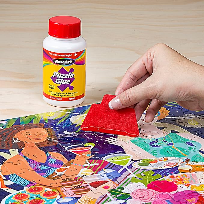 RoseArt Jigsaw Puzzle Glue with Applicator - Saves, Laminates and Preserves Finished Jigsaw Puzzles - Easy to Apply, Dries Quick, Clear & Bright