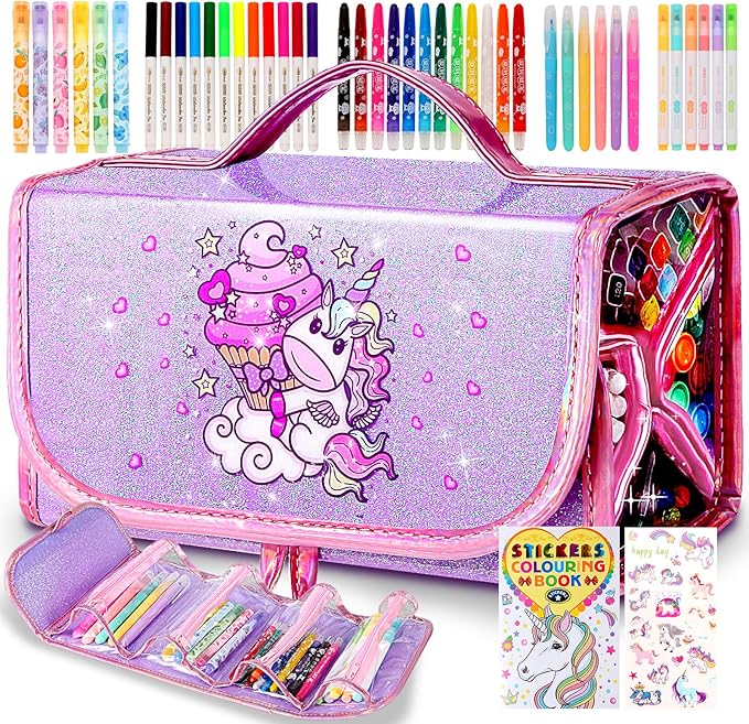 CzoyJoyz 50 Pcs Fruit Scented Washable Markers Set for Girls 4-8, Unicorn Coloring Markers Art Set and School Supplies Birthday Gifts Toys for 4 5 6 7 8 Year Old Girls (Purple)