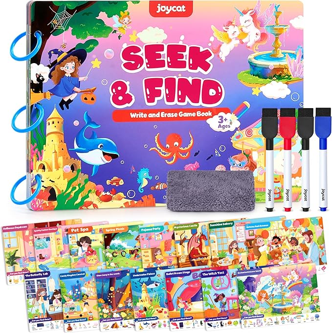 JoyCat Seek & Find Game Book, Educational Toys for Girls Ages 3-5, Preschool Learning Activities for Toddlers & Kids, Christmas Road Trip Travel Toys for Car & Airplane, Gifts for 3 4 5 6 Year Olds