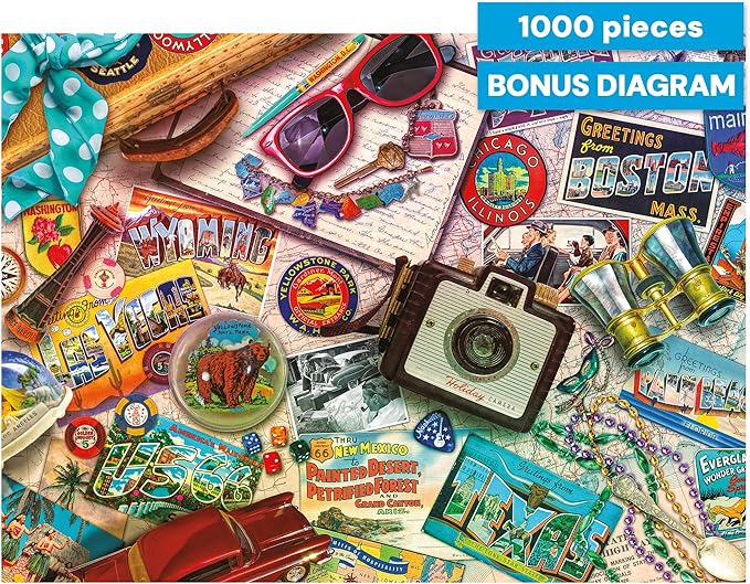 Ceaco - 1000 Piece Aimee Stewart Vintage USA Travel Jigsaw Puzzle Challenging and Colorful Puzzle for Adults – Precision-Cut Pieces, Beautiful Artwork, and Hours of Relaxing Fun