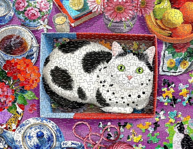 Springbok The Purr-FECT Fit 500 Piece Jigsaw Puzzle for Adults – Poster Now Included - Playful Cat – Unique Cut Pieces – Made in USA