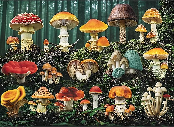300 Piece Mushroom Forest Puzzle for Adults & Kids – Colorful Botanical Plants, Large Pieces, Fun & Challenging, Glossy Recycled Cardboard (20.5 x 15 in)