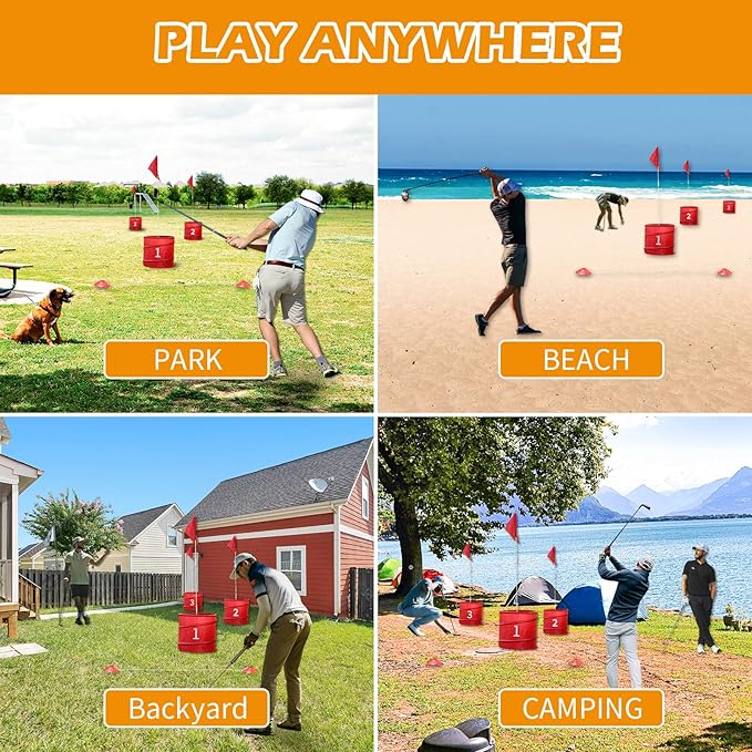 3 Pcs Backyard Golf Outdoor Game with 2 Clubs - Outdoor Golf Yard Game for Adults and Family, Beach, Camping, Lawn, Park