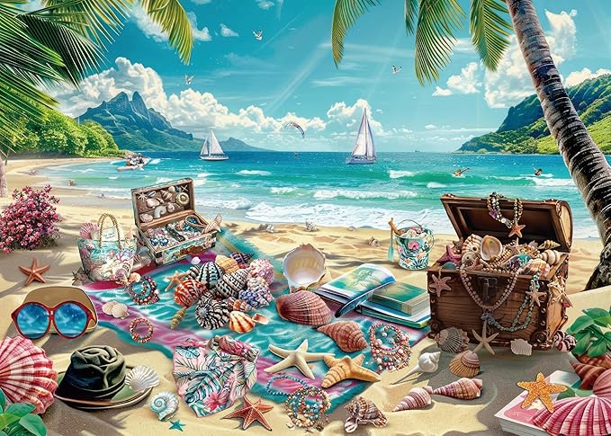 Summer Beach Seashell Puzzle Collection for Adults 1000 Piece, Hawaii Nature Scenery Jigsaw Puzzle Sea, Colorful Ocean Camping Puzzle
