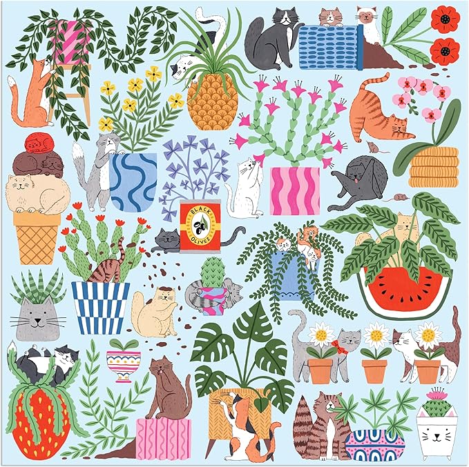 Galison Cats in The Houseplants – 500 Piece Jigsaw Puzzle Featuring Beautiful Artwork of Cats Nestled Amongst Houseplants