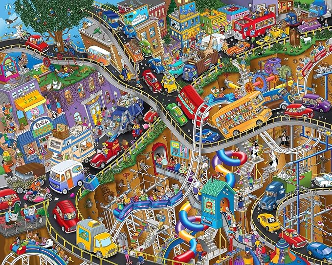 Springbok - Getting Away - 1000 Piece Jigsaw Puzzle- Cartoon Illustration of Transportation to Challenge Your Brain