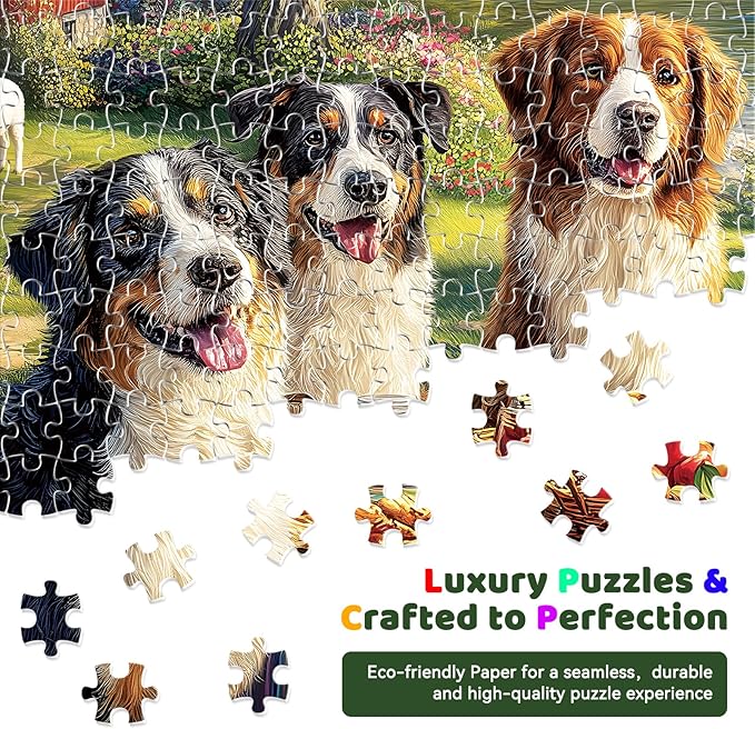 500 Piece Jigsaw Puzzle for Adults – Five Dogs Lakeside Picnic Jigsaw Puzzles 500 Pieces, Spring Nature Animal Puzzles for Adults 500 Pieces, Challenging Perfect for Game Nights, 20.5 X 15 in