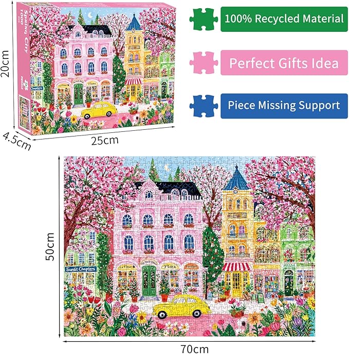 Spring City Jigsaw Puzzles 1000 Pieces for Adults Floral Shop Bookstore Car 1000 Piece Jigsaw Puzzles for Adults