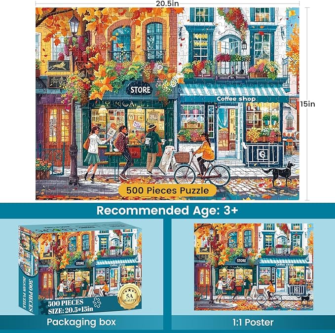 500 Piece Puzzle for Adult,Romantic Time Jigsaw Puzzle with Letters on Back,Interlock Perfectly No Dust,Perfect for Seasonal Vibes,Home Decor Birthday Party Gift for Men Women Elders Seniors,20.5*15In