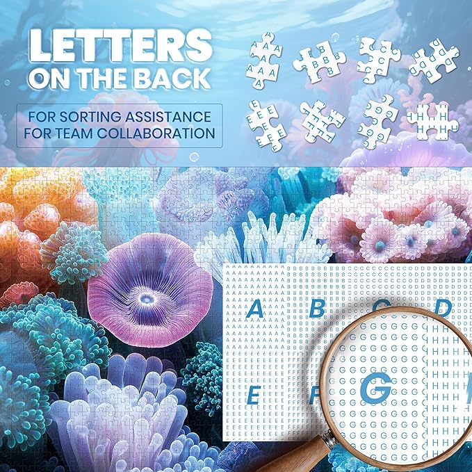 1000 Piece Puzzles for Adults,Colorful Coral Anemone Jigsaw Puzzle,Blue Ocean Puzzles 1000 Pieces,Creative Games Difficult Underwater World Puzzle Home Decor Toy for Adults (27.5"x19.6"), 1:1 Poster
