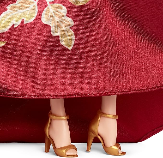 Barbie Signature Lunar New Year Fashion Doll Wearing Red Dress with Golden Peony Print, Collectible Holiday Toy