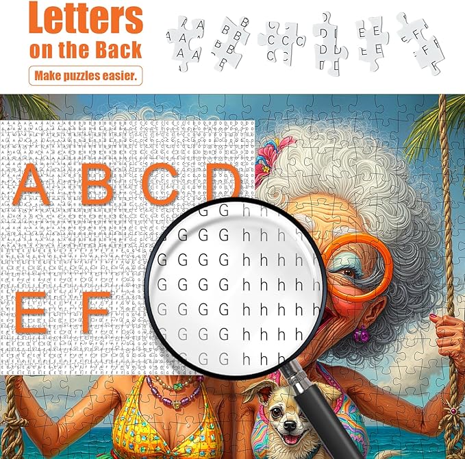 Old Woman Puzzles for Adults 500 Pieces - Happy Grandma Paper Puzzle, Funny Elderly Sisters Beach Swing Puzzle, Ladies Friends Puzzles, Home Decor Challenge Gift for Old People and Best Women Friend