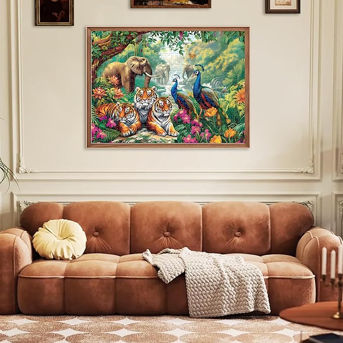Jigsaw Puzzles for Adults 500 Pieces Puzzle Elephant Tiger Puzzle for Adults Elderly Puzzles Peacock Animal Puzzle 500, Home Decor Gift Family Game for Men Women Elders Seniors (20.5"x15")